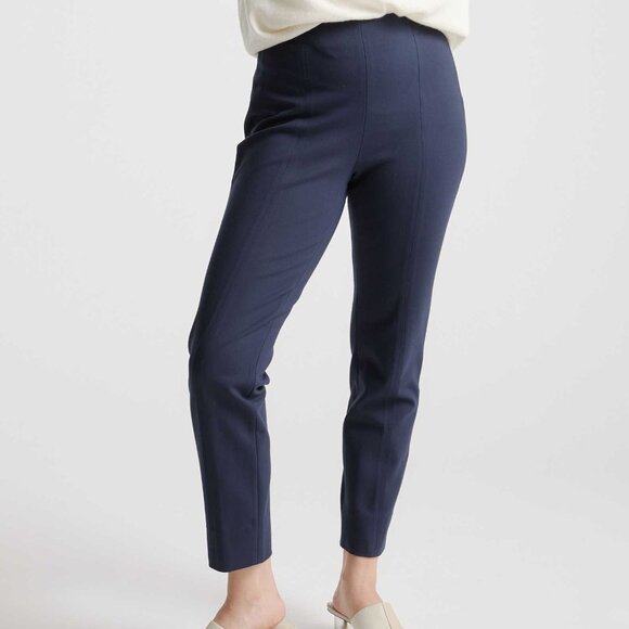 Quince Ultra Stretch Ponte Pintuck Ankle Pant Navy Blue Women Navy Ankle Pull On - Picture 1 of 9